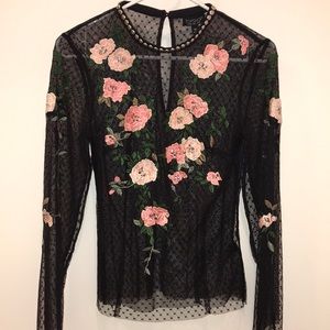 Topshop Lace Floral Long Sleeve Top